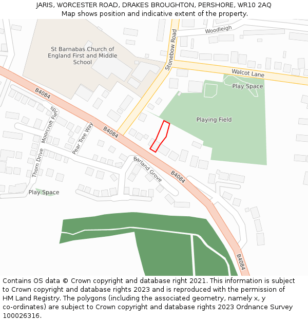 JARIS, WORCESTER ROAD, DRAKES BROUGHTON, PERSHORE, WR10 2AQ: Location map and indicative extent of plot