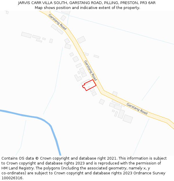 JARVIS CARR VILLA SOUTH, GARSTANG ROAD, PILLING, PRESTON, PR3 6AR: Location map and indicative extent of plot