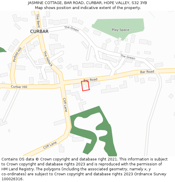 JASMINE COTTAGE, BAR ROAD, CURBAR, HOPE VALLEY, S32 3YB: Location map and indicative extent of plot