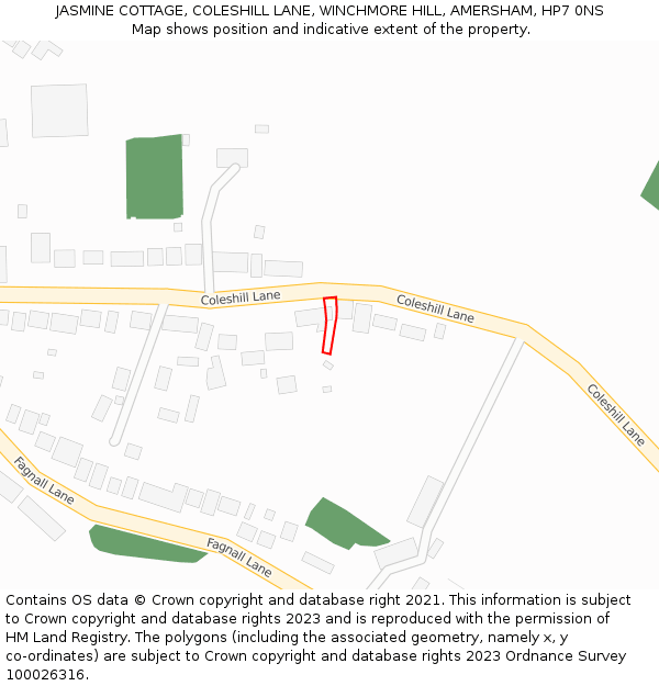 JASMINE COTTAGE, COLESHILL LANE, WINCHMORE HILL, AMERSHAM, HP7 0NS: Location map and indicative extent of plot