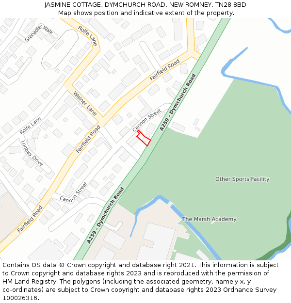 JASMINE COTTAGE, DYMCHURCH ROAD, NEW ROMNEY, TN28 8BD: Location map and indicative extent of plot