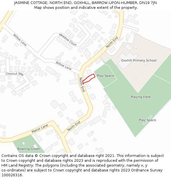 JASMINE COTTAGE, NORTH END, GOXHILL, BARROW-UPON-HUMBER, DN19 7JN: Location map and indicative extent of plot