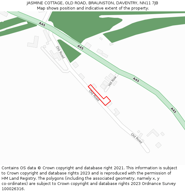 JASMINE COTTAGE, OLD ROAD, BRAUNSTON, DAVENTRY, NN11 7JB: Location map and indicative extent of plot