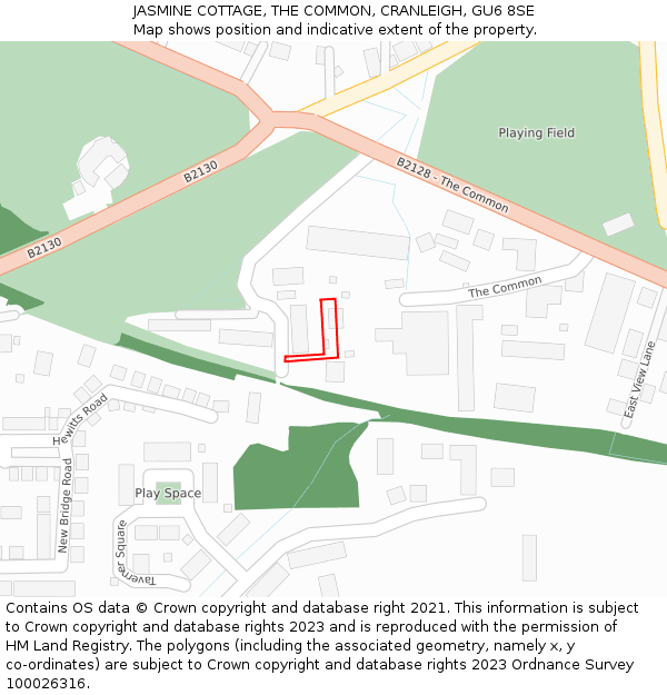 JASMINE COTTAGE, THE COMMON, CRANLEIGH, GU6 8SE: Location map and indicative extent of plot