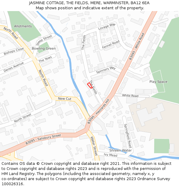 JASMINE COTTAGE, THE FIELDS, MERE, WARMINSTER, BA12 6EA: Location map and indicative extent of plot