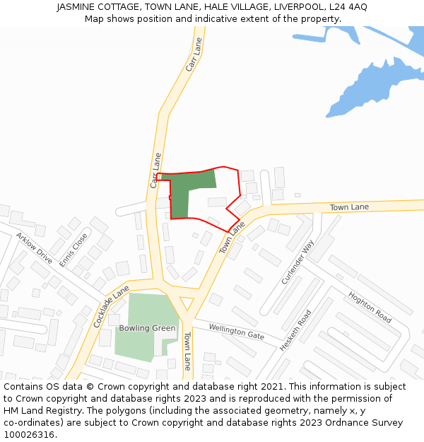 JASMINE COTTAGE, TOWN LANE, HALE VILLAGE, LIVERPOOL, L24 4AQ: Location map and indicative extent of plot