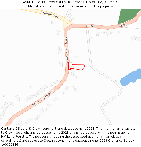 JASMINE HOUSE, COX GREEN, RUDGWICK, HORSHAM, RH12 3DE: Location map and indicative extent of plot