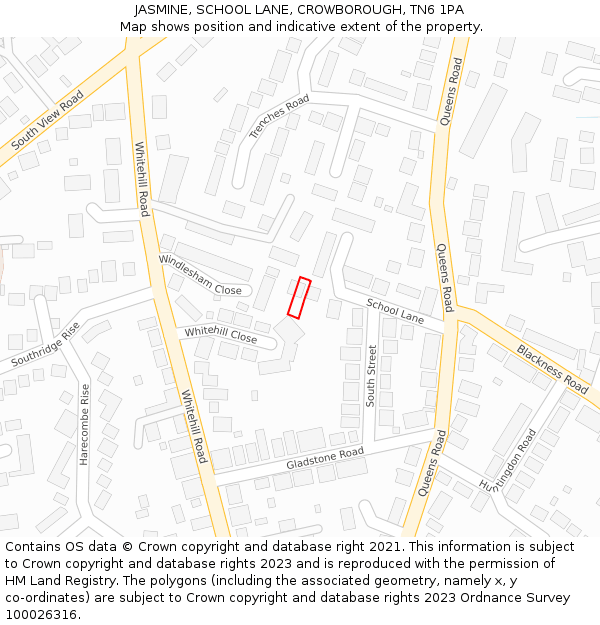 JASMINE, SCHOOL LANE, CROWBOROUGH, TN6 1PA: Location map and indicative extent of plot