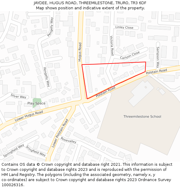 JAYDEE, HUGUS ROAD, THREEMILESTONE, TRURO, TR3 6DF: Location map and indicative extent of plot