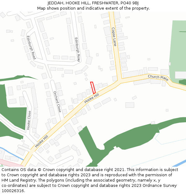 JEDDAH, HOOKE HILL, FRESHWATER, PO40 9BJ: Location map and indicative extent of plot