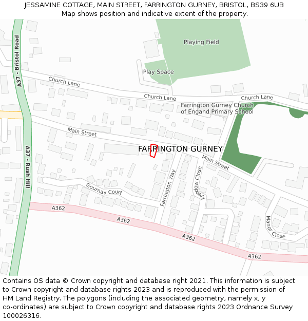 JESSAMINE COTTAGE, MAIN STREET, FARRINGTON GURNEY, BRISTOL, BS39 6UB: Location map and indicative extent of plot