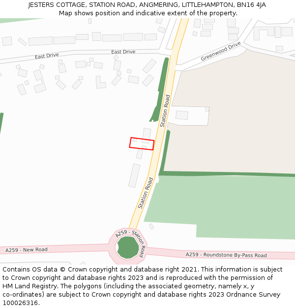 JESTERS COTTAGE, STATION ROAD, ANGMERING, LITTLEHAMPTON, BN16 4JA: Location map and indicative extent of plot