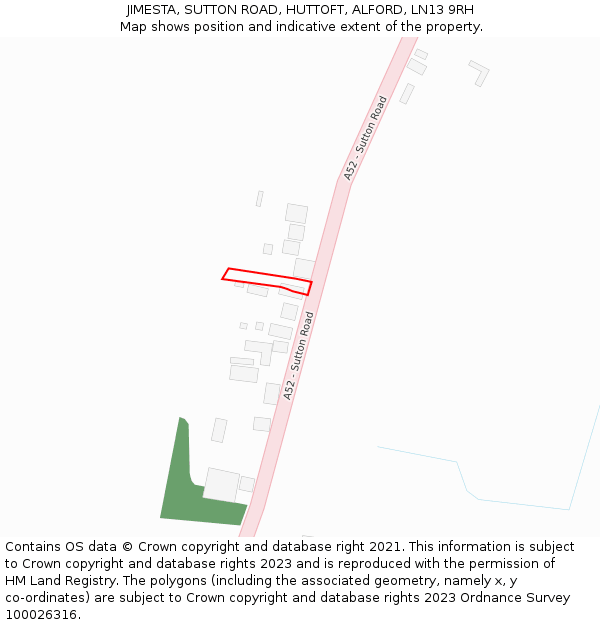 JIMESTA, SUTTON ROAD, HUTTOFT, ALFORD, LN13 9RH: Location map and indicative extent of plot