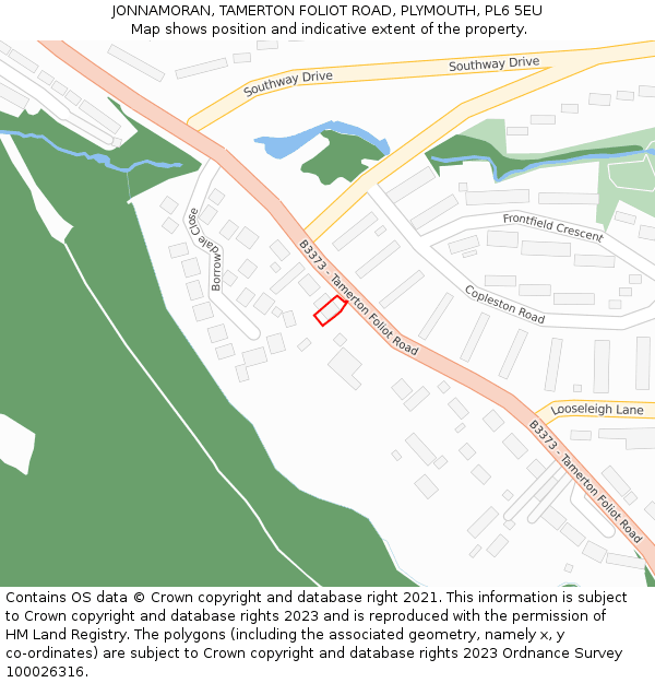 JONNAMORAN, TAMERTON FOLIOT ROAD, PLYMOUTH, PL6 5EU: Location map and indicative extent of plot