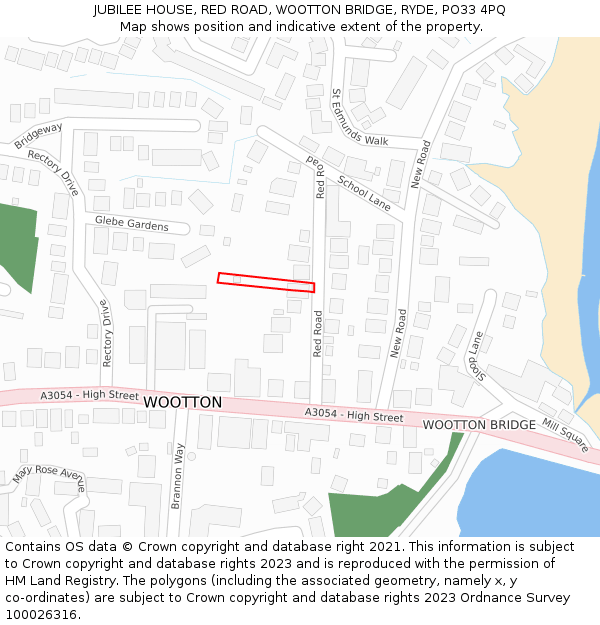 JUBILEE HOUSE, RED ROAD, WOOTTON BRIDGE, RYDE, PO33 4PQ: Location map and indicative extent of plot