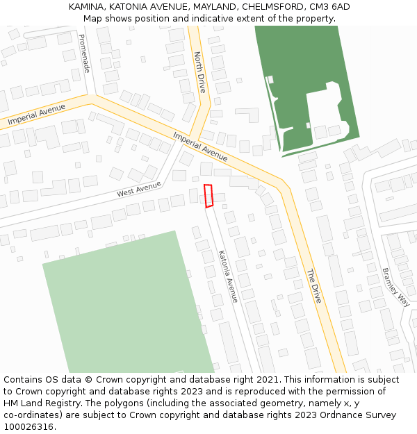 KAMINA, KATONIA AVENUE, MAYLAND, CHELMSFORD, CM3 6AD: Location map and indicative extent of plot