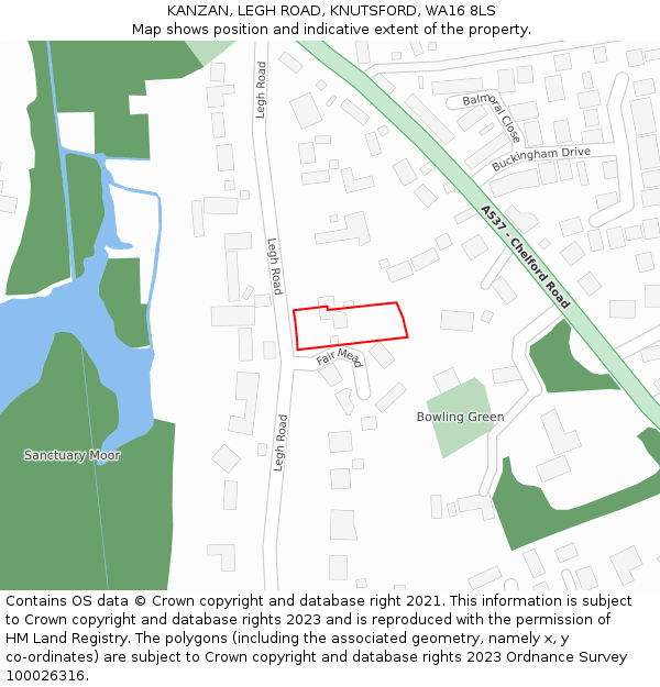 KANZAN, LEGH ROAD, KNUTSFORD, WA16 8LS: Location map and indicative extent of plot