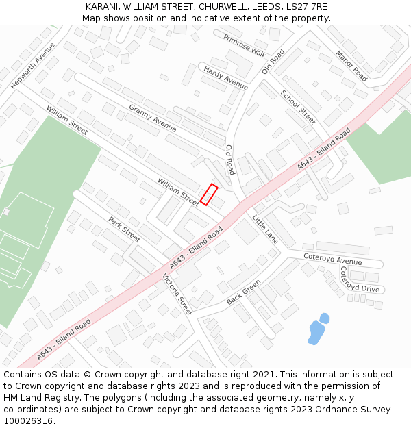 KARANI, WILLIAM STREET, CHURWELL, LEEDS, LS27 7RE: Location map and indicative extent of plot