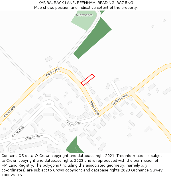 KARIBA, BACK LANE, BEENHAM, READING, RG7 5NG: Location map and indicative extent of plot