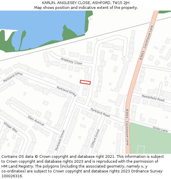 KARLIN, ANGLESEY CLOSE, ASHFORD, TW15 2JH: Location map and indicative extent of plot