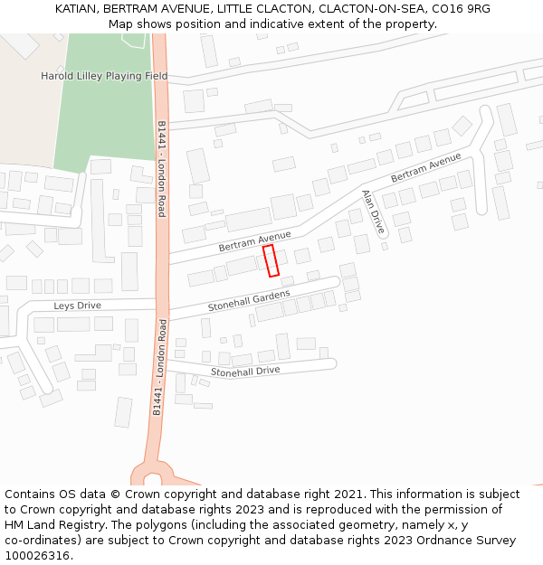 KATIAN, BERTRAM AVENUE, LITTLE CLACTON, CLACTON-ON-SEA, CO16 9RG: Location map and indicative extent of plot