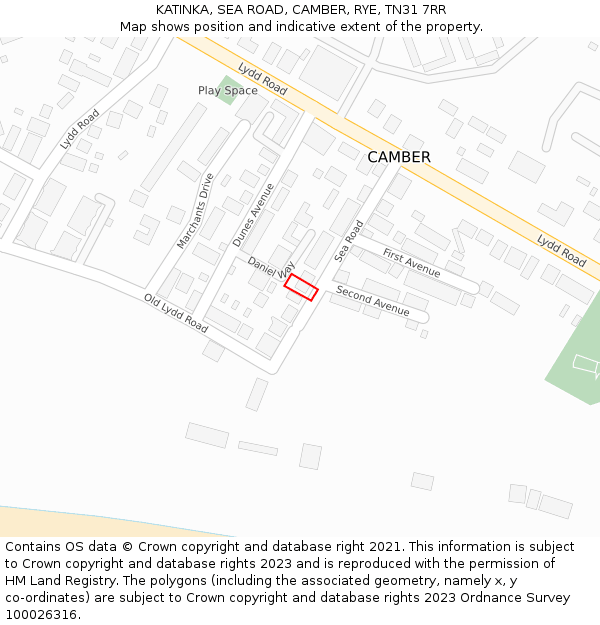 KATINKA, SEA ROAD, CAMBER, RYE, TN31 7RR: Location map and indicative extent of plot