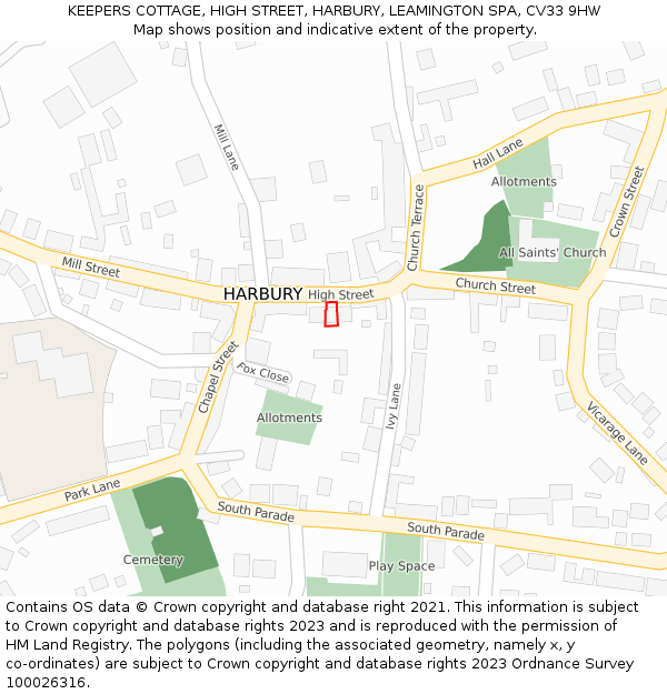 KEEPERS COTTAGE, HIGH STREET, HARBURY, LEAMINGTON SPA, CV33 9HW: Location map and indicative extent of plot