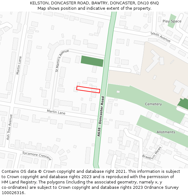 KELSTON, DONCASTER ROAD, BAWTRY, DONCASTER, DN10 6NQ: Location map and indicative extent of plot