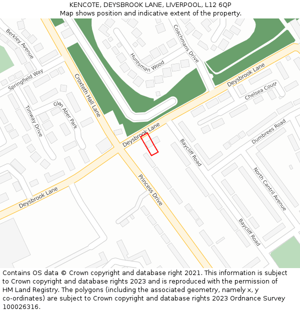 KENCOTE, DEYSBROOK LANE, LIVERPOOL, L12 6QP: Location map and indicative extent of plot