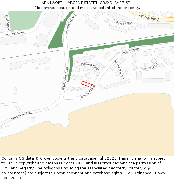 KENILWORTH, ARGENT STREET, GRAYS, RM17 6PH: Location map and indicative extent of plot