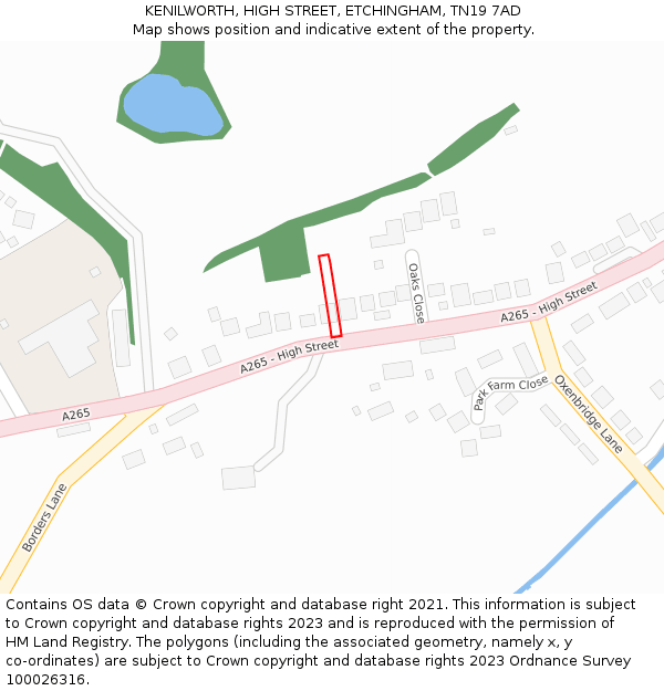 KENILWORTH, HIGH STREET, ETCHINGHAM, TN19 7AD: Location map and indicative extent of plot