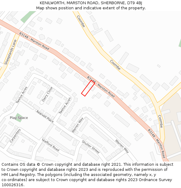 KENILWORTH, MARSTON ROAD, SHERBORNE, DT9 4BJ: Location map and indicative extent of plot