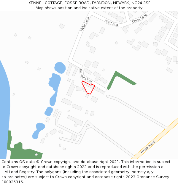 KENNEL COTTAGE, FOSSE ROAD, FARNDON, NEWARK, NG24 3SF: Location map and indicative extent of plot