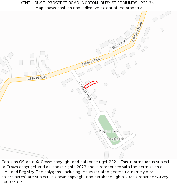 KENT HOUSE, PROSPECT ROAD, NORTON, BURY ST EDMUNDS, IP31 3NH: Location map and indicative extent of plot