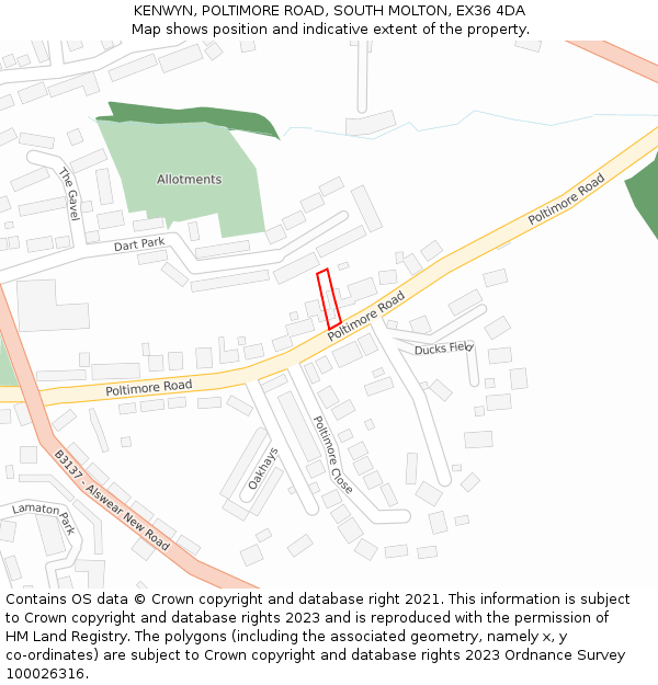 KENWYN, POLTIMORE ROAD, SOUTH MOLTON, EX36 4DA: Location map and indicative extent of plot