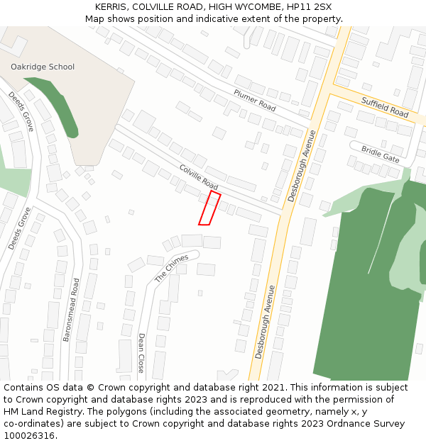 KERRIS, COLVILLE ROAD, HIGH WYCOMBE, HP11 2SX: Location map and indicative extent of plot