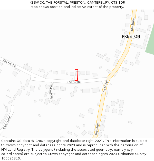 KESWICK, THE FORSTAL, PRESTON, CANTERBURY, CT3 1DR: Location map and indicative extent of plot