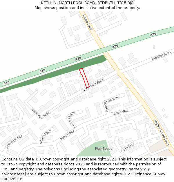 KETHLIN, NORTH POOL ROAD, REDRUTH, TR15 3JQ: Location map and indicative extent of plot