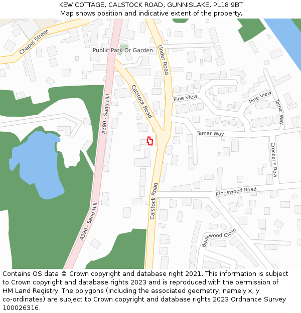 KEW COTTAGE, CALSTOCK ROAD, GUNNISLAKE, PL18 9BT: Location map and indicative extent of plot