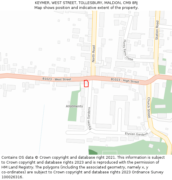 KEYMER, WEST STREET, TOLLESBURY, MALDON, CM9 8RJ: Location map and indicative extent of plot