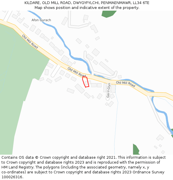 KILDARE, OLD MILL ROAD, DWYGYFYLCHI, PENMAENMAWR, LL34 6TE: Location map and indicative extent of plot