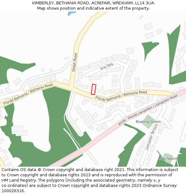 KIMBERLEY, BETHANIA ROAD, ACREFAIR, WREXHAM, LL14 3UA: Location map and indicative extent of plot