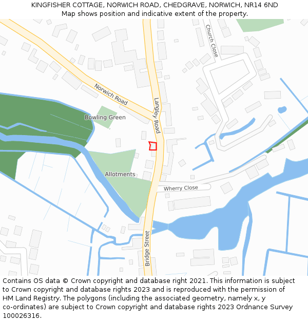 KINGFISHER COTTAGE, NORWICH ROAD, CHEDGRAVE, NORWICH, NR14 6ND: Location map and indicative extent of plot