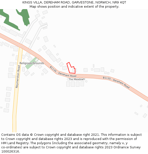 KINGS VILLA, DEREHAM ROAD, GARVESTONE, NORWICH, NR9 4QT: Location map and indicative extent of plot