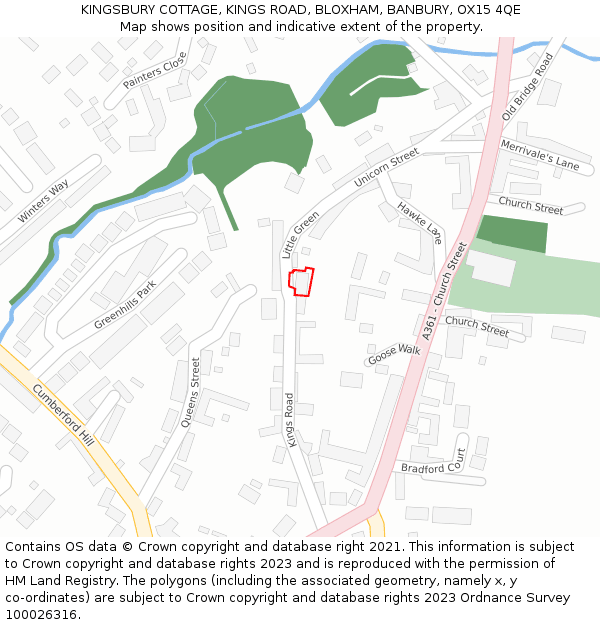 KINGSBURY COTTAGE, KINGS ROAD, BLOXHAM, BANBURY, OX15 4QE: Location map and indicative extent of plot