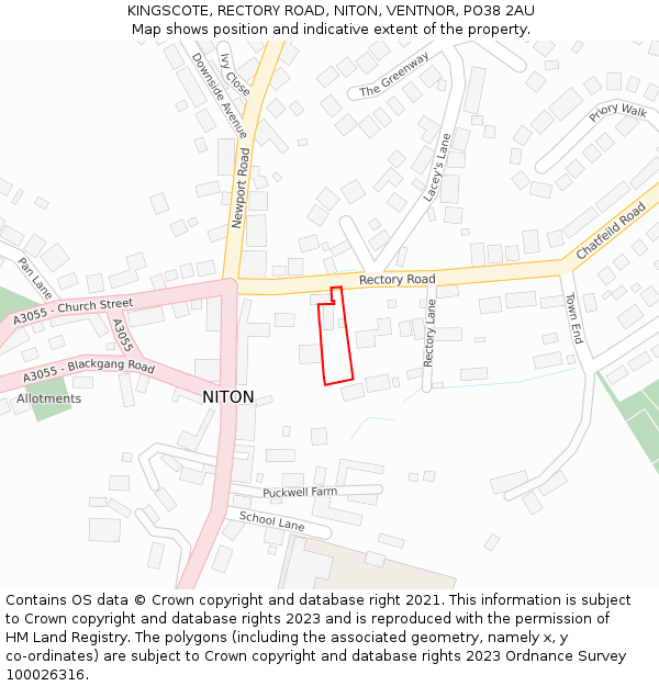 KINGSCOTE, RECTORY ROAD, NITON, VENTNOR, PO38 2AU: Location map and indicative extent of plot