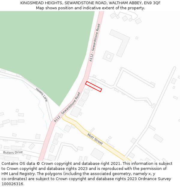 KINGSMEAD HEIGHTS, SEWARDSTONE ROAD, WALTHAM ABBEY, EN9 3QF: Location map and indicative extent of plot