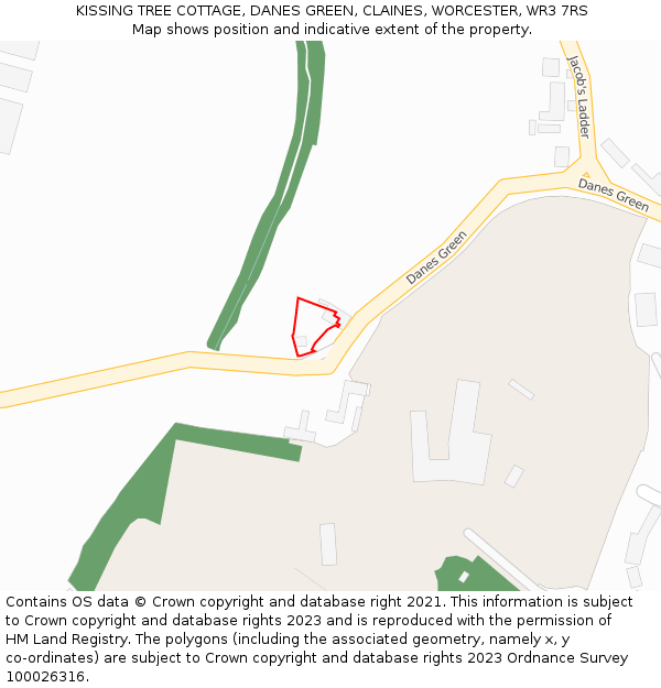 KISSING TREE COTTAGE, DANES GREEN, CLAINES, WORCESTER, WR3 7RS: Location map and indicative extent of plot