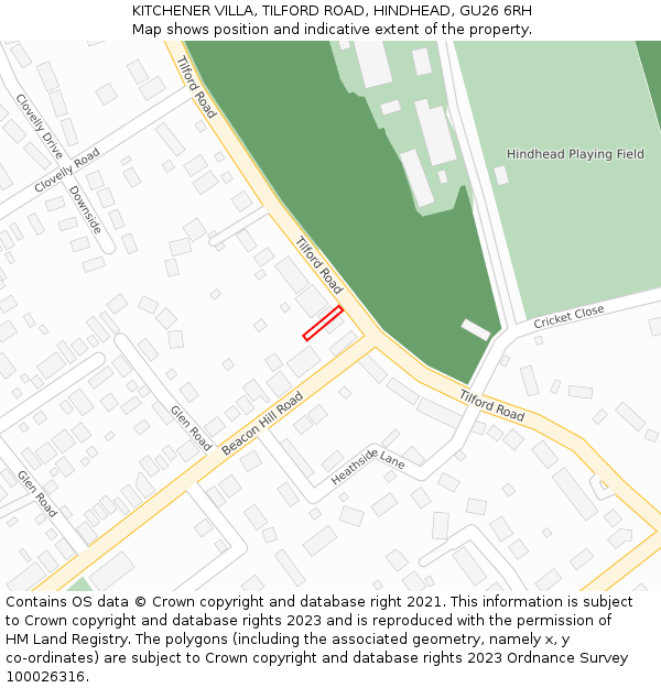 KITCHENER VILLA, TILFORD ROAD, HINDHEAD, GU26 6RH: Location map and indicative extent of plot