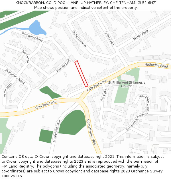 KNOCKBARRON, COLD POOL LANE, UP HATHERLEY, CHELTENHAM, GL51 6HZ: Location map and indicative extent of plot